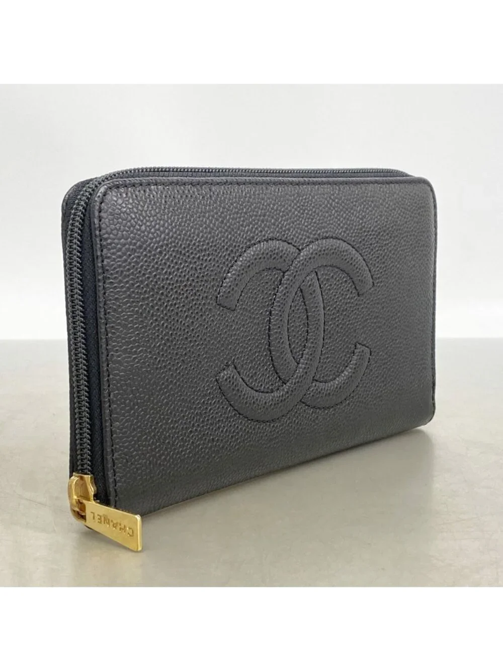Chanel Wallet Caviar Leather Black Gold